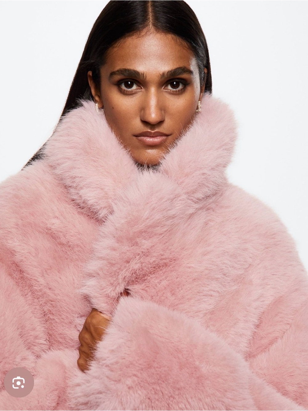 NWT Mango Abrigo Fresita Oversized Pink Faux Fur Coat Super Trendy